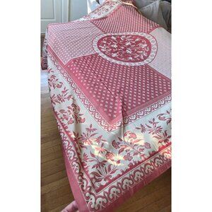 Jose Houel Paris French Jacquard Provence Red Cream Floral Tablecloth 68x68